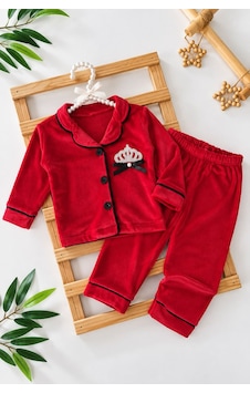 Minigimin Cicileri Taç İşleme Detaylı Kadife Kız Çocuk Pijama Takımı - Kırmızı Minigimin Cicileri Taç İşleme Detaylı Kadife Kız Çocuk Pijama Takımı - Kırmızı