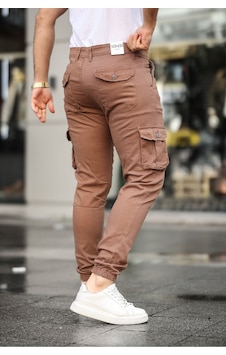 Serseri Jeans Slim Fit Körüklü Cep Paça Lastikli Esnek Kumaş Erkek Kargo Pantolon Kahverengi