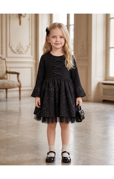 Zekids Kız Çocuk Simli Fiyonk Detaylı Tüllü Elbise-17585 Siyah Zekids Kız Çocuk Simli Fiyonk Detaylı Tüllü Elbise-17585 Siyah