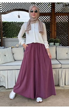Rabia Şamlı Vera Etekli Pantolon Bordo Normal Rabia Şamlı Vera Etekli Pantolon Bordo Normal