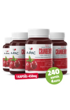 Kızılcık Sepeti A-Pac Cranberry Turna Yemişi Kızılcık Ekstresi 4 x 60 Kapsül Kızılcık Sepeti A-Pac Cranberry Turna Yemişi Kızılcık Ekstresi 4 x 60 Kapsül