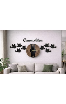 Şık Duvar Saati 40 Cm Kuş Ve Canım Ailem Temalı No 20014 Çok Renkli