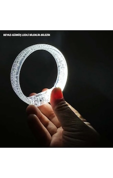 Beyaz-gümüş Led Işıklı Baskı Yapılabilen Pilli Bileklik Bilezik 1,5 Cm Genişlik