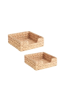 Hasır Ekmeklik Ekmek Sepeti Çok Amaçlı 18x18 Cm Hasır Peçetelik 23x23 Cm 2'li Set Kahverengi - 756208061 Kahverengi