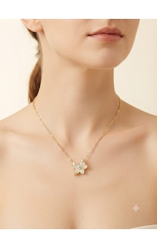 Çiçek Figürlü Sedef Görünümlü Gold Kolye Çiçek Figürlü Sedef Görünümlü Gold Kolye