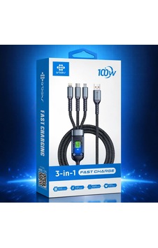 Erdo Ticaret 3 Ü 1 Arada 100w Hızlı Şarj Kablosu Type-c, Lightning, Micro Usb, Led Ekranlı, Örgülü Arb-125 Erdotıca Standart