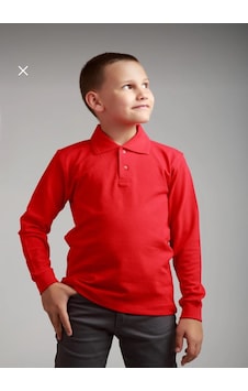 Dıgıl Kids Çocuk Polo Yaka Okul Tişörtü Uzun Kol Kırmızı
