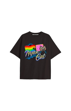 Kalic Studio Nyan Nyan Cat Oversize Unisex T-shirt Siyah Ekru