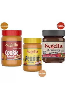 Segella Karamelize Bisküvi Ezmesi + Fıstık Ezmesi + Çilekli Meyve Parçacıklı Fındık Kreması 3 x 350 G