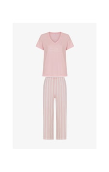 Penti Pembe Slow Days Çizgili Kısa Kollu Kapri Pijama Takımı Penti Pembe Slow Days Çizgili Kısa Kollu Kapri Pijama Takımı