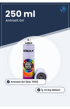 Antrasit Gri Akrilik Sprey Boya 250 Ml Ral İç Dış Mekan Ahşap Met Antrasit Gri ( Ral 7016 ) Antrasit Gri Akrilik Sprey Boya 250 Ml Ral İç Dış Mekan Ahşap Met Antrasit Gri ( Ral 7016 )