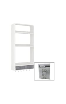 Beyaz Yapışkanlı Duvar Organizeri Plastik 3 Raf 14cm-19cm-30cm - 2 Çekmece 40cm - 6 Askı 19 Parça Bx40 Diğer