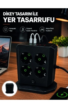 Hubrendy Tekno Dikey Priz Kulesi 8 Ac Priz 4 Usb 2 Type-c Çocuk Korumalı Güç Dağıtıcı 0 Hubrendy Tekno Dikey Priz Kulesi 8 Ac Priz 4 Usb 2 Type-c Çocuk Korumalı Güç Dağıtıcı 0