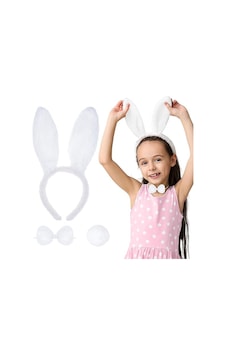 Beyaz Tavşan Kostüm Seti Taç, Papyon, Kuyruk 12 Li Paket 3+ Yaş