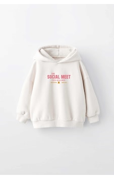 Kız Çocuk Socıal Meet Baskılı Kapüşonlu Manşetli Sweatshirt Krem Kız Çocuk Socıal Meet Baskılı Kapüşonlu Manşetli Sweatshirt Krem