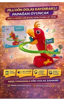 Pilli Dön-dolaş Kaydıraklı Papağan Oyuncak Sesli & Müzikli Eğlenceli Kuş Oyunu 3+ Yaş Pilli Dön-dolaş Kaydıraklı Papağan Oyuncak Sesli & Müzikli Eğlenceli Kuş Oyunu 3+ Yaş