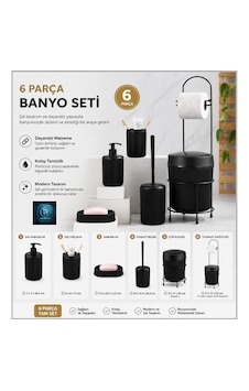 Premium Lüks 6 Lı Banyo Aksesuar Seti Modern Tasarım Siyah Premium Lüks 6 Lı Banyo Aksesuar Seti Modern Tasarım Siyah