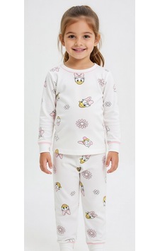 Ördek Desenli Pijama Takımı Beyaz - Pembe Ördek Desenli Pijama Takımı Beyaz - Pembe