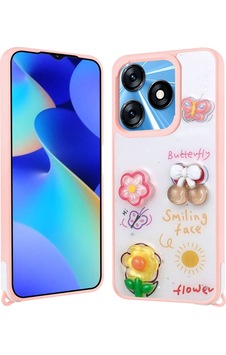 Tecno Spark 10 4g İle Uyumlu Kılıf Parlayan Sıvılı Simli Kabartma Figürlü Kapak
