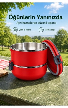 Taşıma Saplı Ayrılabilir Hazneli İkili Sefer Tası Yemek Kabı Sarı
