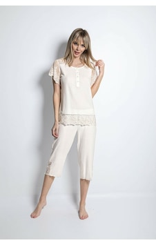 Monamise 19154b Büyük Beden Kısa Kollu Kapri Kadın Pijama Takımı-beyaz Beyaz