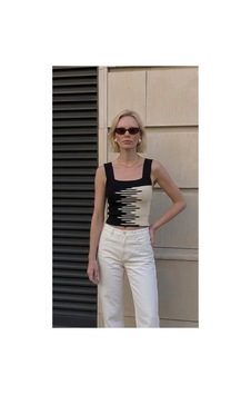 Onno Style Women Kare Yaka Kolsuz Askılı Kadın Bluz Siyah