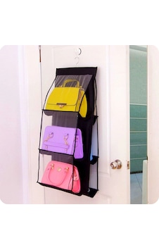 Ergonomik 6 Gözlü Şeffaf Dolap İçi Çanta Organizer Askılık Çok Renkli Ergonomik 6 Gözlü Şeffaf Dolap İçi Çanta Organizer Askılık Çok Renkli