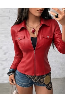 Butik İstanbul Kadın Uzun Kollu Önden Fermuarlı Cepli Kısa Deri Ceket Kırmızı Butik İstanbul Kadın Uzun Kollu Önden Fermuarlı Cepli Kısa Deri Ceket Kırmızı