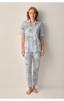 Suwen Mina Gömlek Yaka Pijama Takımı Sh26639660b348 Mavi