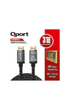 Qport Q-hdmı213 3m Hdmı 2.1v 8k Örgülü Altın Uçlu Qport Q-hdmı213 3m Hdmı 2.1v 8k Örgülü Altın Uçlu