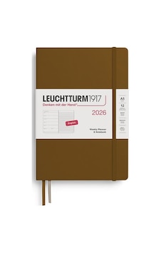 Leuchtturm1917 Orta Boy A5 12 Aylık Ajanda Ve Not Defteri Çizgili 2026 Sert Kapak, İngilizce, Spicy Brown372662 Kahverengi