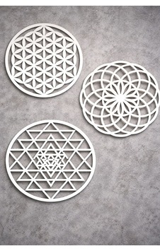 Ahşap Yaşam Çiçeği Sri Yantra Torus Nefesi Üçlü Dekoratif Tablo Duvar Süsü Ev Hediyesi Diğer