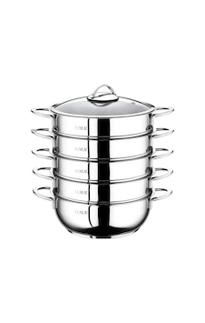 6090c 6 Parça Paslanmaz Çelik 24x9 Cm Mantı Tenceresi Gümüş