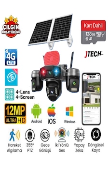 O-kam Ok-336 Premium 4g 12mp Sim Kartlı Solar Panelli Çakarlı 4 Lens 1 Ptz Akıllı Kamera + 128gb Sd Kart Dahil O-kam Ok-336 Premium 4g 12mp Sim Kartlı Solar Panelli Çakarlı 4 Lens 1 Ptz Akıllı Kamera + 128gb Sd Kart Dahil