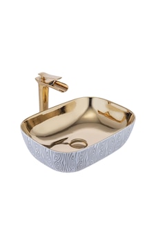 İsaoğlu Yapı Gold Çanak Lavabo Zebra Tasarım Çanak Banyo Lavabosu 45x32 Batarya Hariçtir Gold
