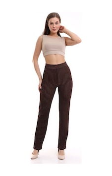 Winmoda34 Yüksek Bel Çimalı Palazzo Kumaş Pantolon Nevrulu Çizgili-kahve Winmoda34 Yüksek Bel Çimalı Palazzo Kumaş Pantolon Nevrulu Çizgili-kahve