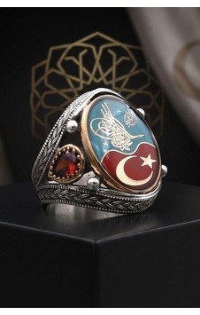 Osmanlı Tuğralı Ve Ay Yıldızlı Ve Kelime-i Tevhid Yazlı 925 Ayar Gümüş Yüzük Mineli 902962 Osmanlı Tuğralı Ve Ay Yıldızlı Ve Kelime-i Tevhid Yazlı 925 Ayar Gümüş Yüzük Mineli 902962