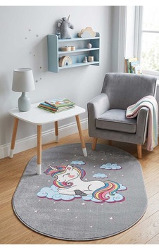 Frenda Home Unıcorn Pamuk Taban Dekoratif Baskılı Oval Çocuk Odası Halısı Gri Frenda Home Unıcorn Pamuk Taban Dekoratif Baskılı Oval Çocuk Odası Halısı Gri