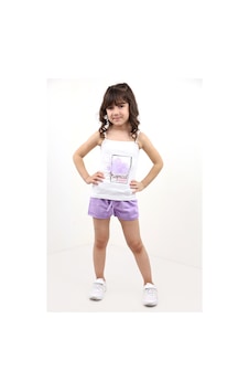 Toontoy Kids Toontoy Kız Bebek 2'li Takım Baskılı Kare Yaka T-shirt & Beli Lastikli Şort Ekru Toontoy Kids Toontoy Kız Bebek 2'li Takım Baskılı Kare Yaka T-shirt & Beli Lastikli Şort Ekru