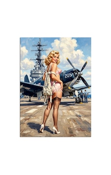 Uçak Gemisi Önünde Pin-up Kadın Dekoratif Kanvas - Mdf Ahşap Tablo Çok Renkli Uçak Gemisi Önünde Pin-up Kadın Dekoratif Kanvas - Mdf Ahşap Tablo Çok Renkli