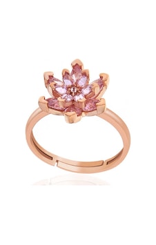 925 Ayar Gümüş Rose Lotus Çiçeği Yüzük Renkli 925 Ayar Gümüş Rose Lotus Çiçeği Yüzük Renkli