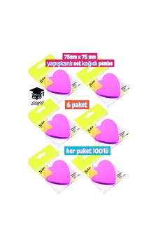 75mm X 75 Mm Yapışkanlı Not Kağıdı Pembe 6 Paket Her Paket 100 Adet
