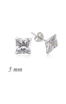 Gümüş Kare Tek Taş Zirkon Küpe - 5 Mm Gümüş Gümüş Kare Tek Taş Zirkon Küpe - 5 Mm Gümüş