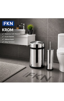 Fkn Krom Banyo Çöp Kovası Ve Klozet Fırçası Seti Paslanmaz Çelik 8 Litre Fkn Krom Banyo Çöp Kovası Ve Klozet Fırçası Seti Paslanmaz Çelik 8 Litre