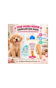 Yavru Köpek İlk Bakım Seti 750 Ml Leke Ve Koku Giderici + 400 Ml Puppy Şampuan + Minik Tüy Fırçası Yavru Köpek İlk Bakım Seti 750 Ml Leke Ve Koku Giderici + 400 Ml Puppy Şampuan + Minik Tüy Fırçası