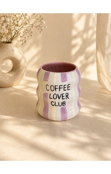 Coffee Lover El Yapımı Seramik Kupa Beyaz - Lila Coffee Lover El Yapımı Seramik Kupa Beyaz - Lila
