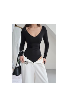 Paw Garage Kadın V Yaka Polyamid Bodysuit Sıyah Paw Garage Kadın V Yaka Polyamid Bodysuit Sıyah