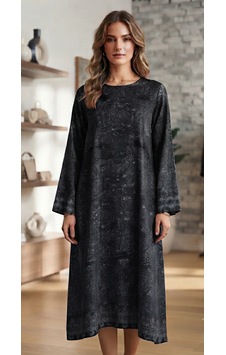 Stormwear Kadın Etnik Desenli Uzun Kollu Midi Elbise Siyah