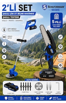 Schutzenger 5030C Şarjlı Ot Çim Biçme Tırpanı Ve Şarjlı Dal Budama Kesme Zinçirli Testere 15cm Pala Çift Akülü Mavi Schutzenger 5030C Şarjlı Ot Çim Biçme Tırpanı Ve Şarjlı Dal Budama Kesme Zinçirli Testere 15cm Pala Çift Akülü Mavi