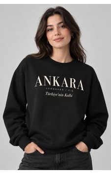 Gıovera Ankara Şehir Yazılı Bisiklet Yaka Kadın Sweatshirt siyah Gıovera Ankara Şehir Yazılı Bisiklet Yaka Kadın Sweatshirt siyah